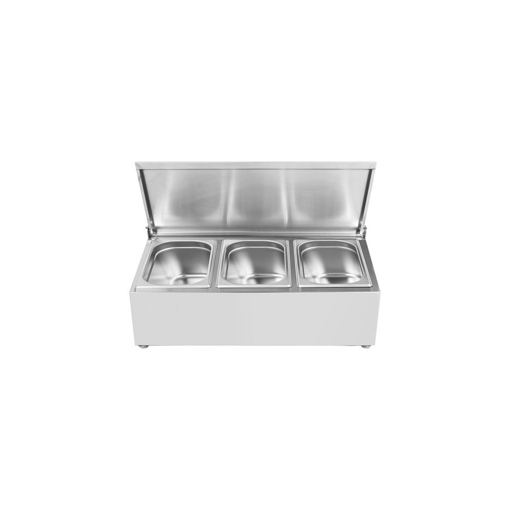 Commercial Condiment Holder with lid including 3xGN1/4-100mm containers Stainless steel | Stalwart DA-CHE03AFL