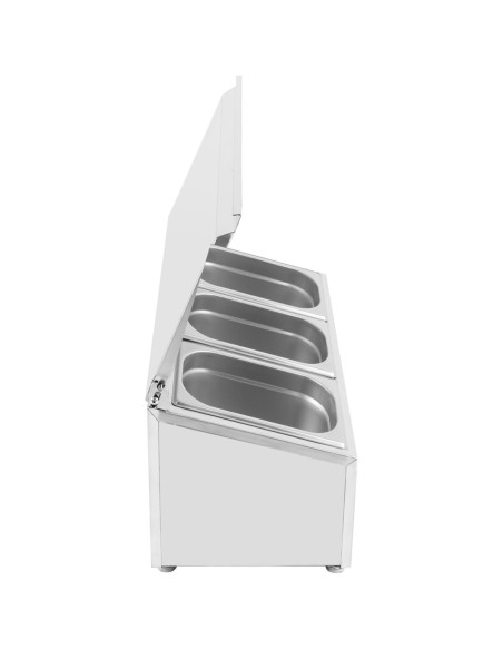 Commercial Condiment Holder with lid including 3xGN1/4-100mm containers Stainless steel | Stalwart DA-CHE03AFL