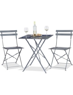 Folding Bistro Set Table & 2 Chairs Grey | DA-WW178GREY