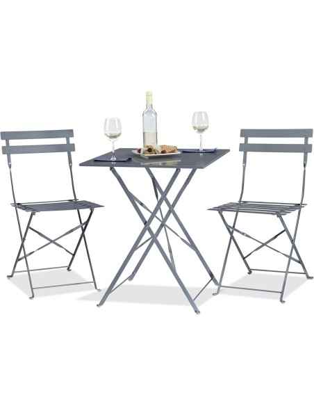 Folding Bistro Set Table & 2 Chairs Grey | DA-WW178GREY