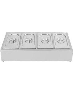 Commercial Condiment Holder including 4xGN1/4-100mm containers with lid Stainless steel | Stalwart DA-CHE04A 2