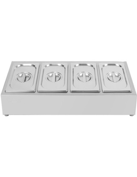 Commercial Condiment Holder including 4xGN1/4-100mm containers with lid Stainless steel | Stalwart DA-CHE04A