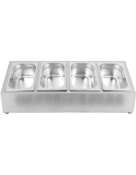 Commercial Condiment Holder including 4xGN1/4-100mm containers with lid Stainless steel | Stalwart DA-CHE04A