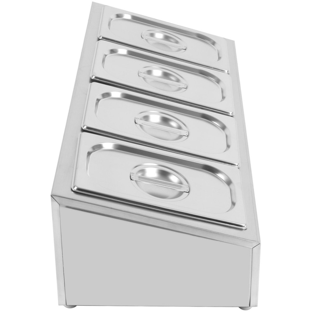Commercial Condiment Holder including 4xGN1/4-100mm containers with lid Stainless steel | Stalwart DA-CHE04A