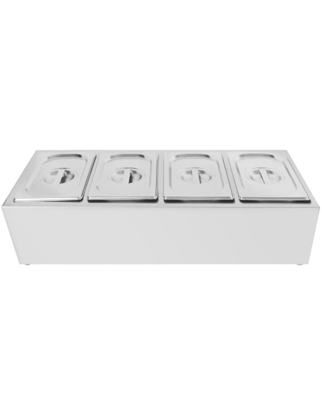 Commercial Condiment Holder including 4xGN1/4-100mm containers with lid Stainless steel | Stalwart DA-CHE04A