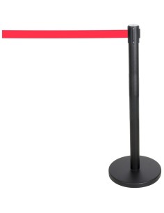 Black Barrier Post with Red Retractable Belt 2m | Stalwart DA- BBP01AR