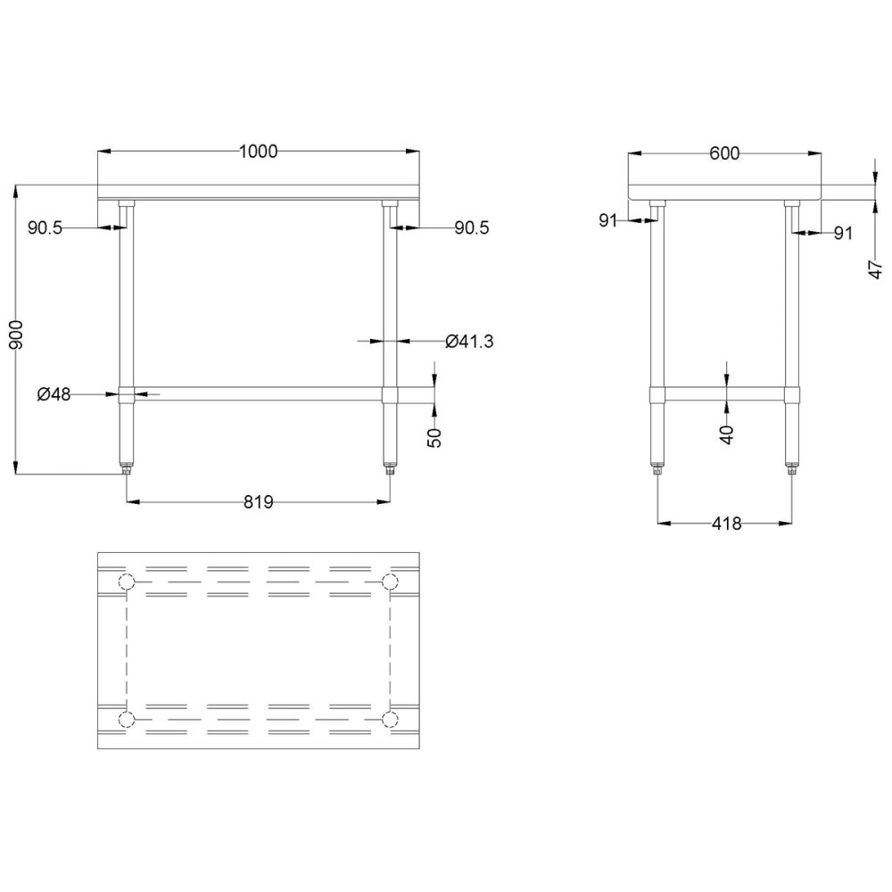 Commercial Work table Stainless steel Bottom shelf 750x600x900mm | DA-WTG600X750