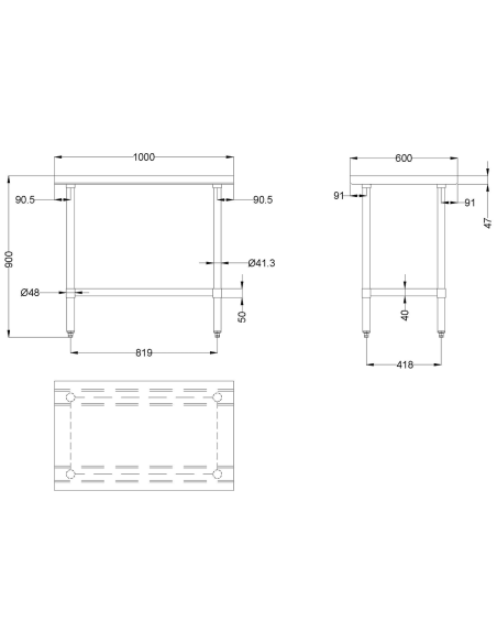 Commercial Work table Stainless steel Bottom shelf 750x600x900mm | DA-WTG600X750