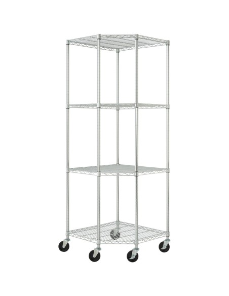 Commercial 4 Tier Pentagon Shelving Unit Chrome Wire with Wheels 1000kg 680x680x1880mm | Stalwart DA-CJA1363