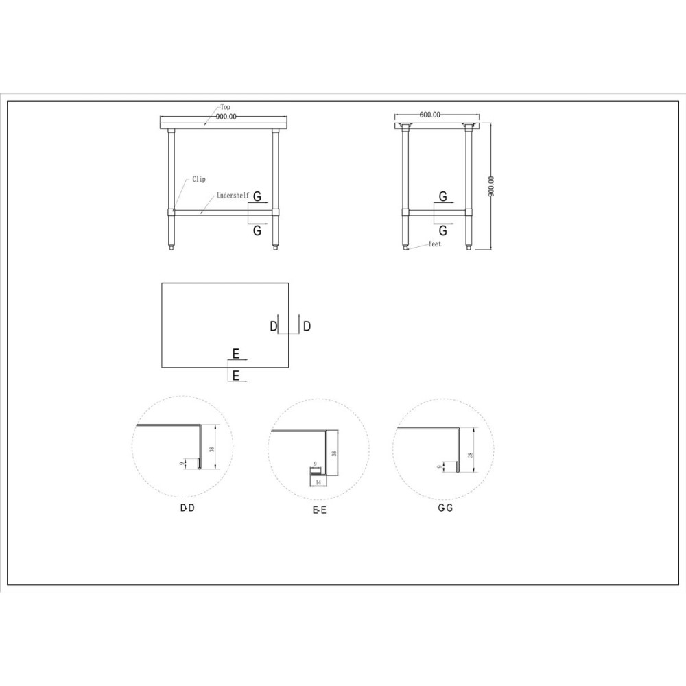 Commercial Stainless Steel Work Table Bottom shelf 900x600x900mm | Stalwart DA-WT6090G