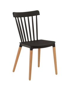 4pcs Bistro Dining Chair Straight Back PP Seat with Beech Wood Legs Black | Stalwart DA-HYW01