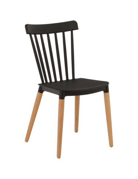 4pcs Bistro Dining Chair Straight Back PP Seat with Beech Wood Legs Black | Stalwart DA-HYW01