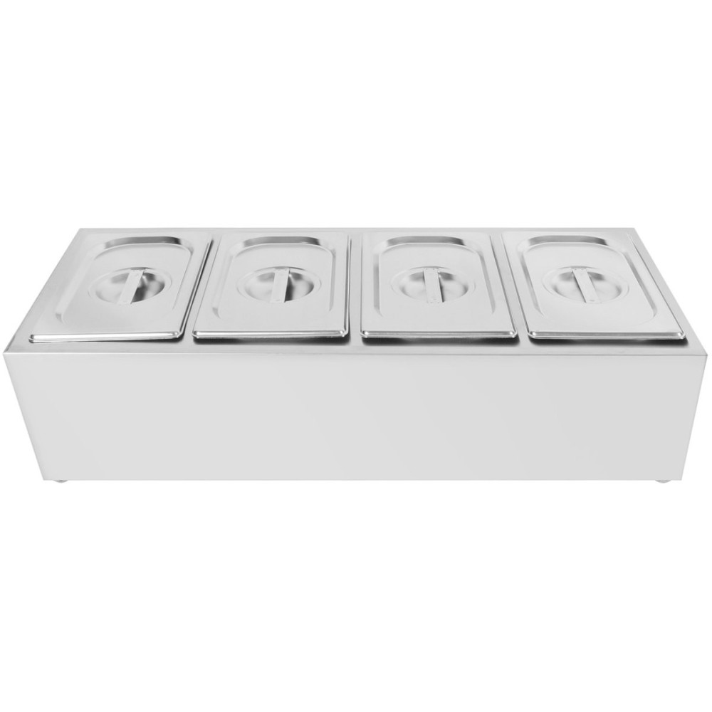 Commercial Condiment Holder including 4xGN1/4-150mm containers with lid Stainless steel | Stalwart DA-CHE04AD