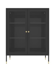 Metal Storage Cabinet 2 Glass doors &amp 2 Shelves 800x400x1015mm Black | Stalwart DA-HMA10
