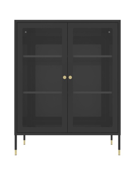 Metal Storage Cabinet 2 Glass doors &amp 2 Shelves 800x400x1015mm Black | Stalwart DA-HMA10