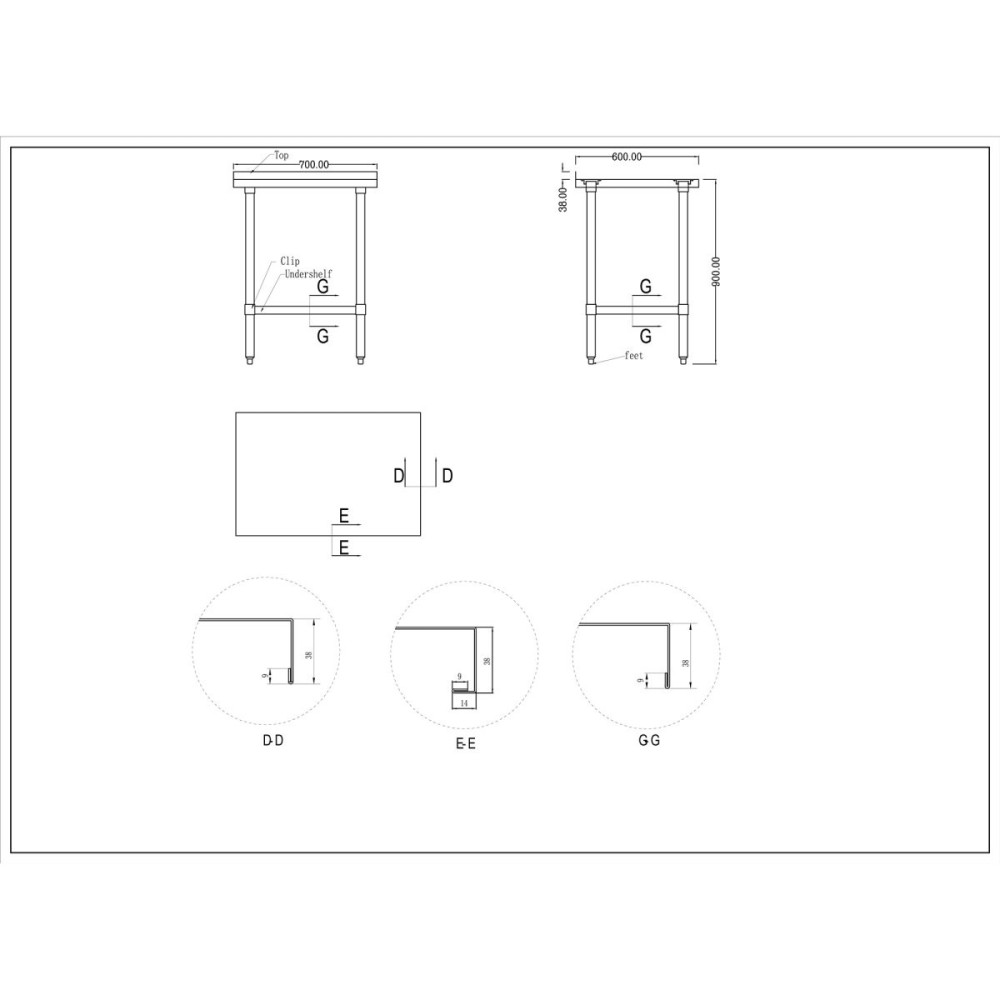 Commercial Stainless Steel Work Table Bottom shelf Upstand 700x600x900mm | Stalwart DA- WT6070GB