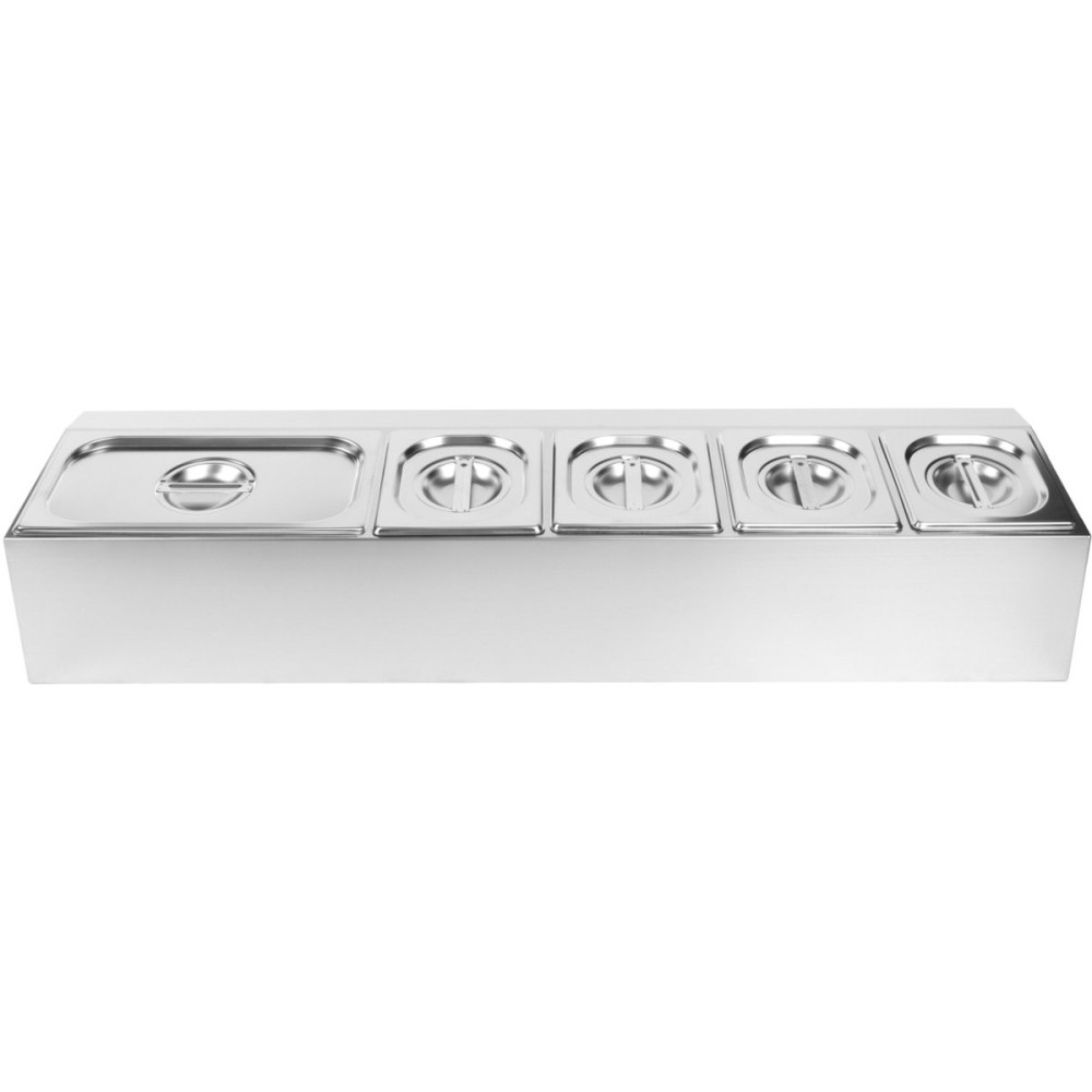 Commercial Condiment Holder including 4xGN1/6-100mm &amp 1xGN1/3-100mm pans &amp lids | Stalwart DA- CHD04A2