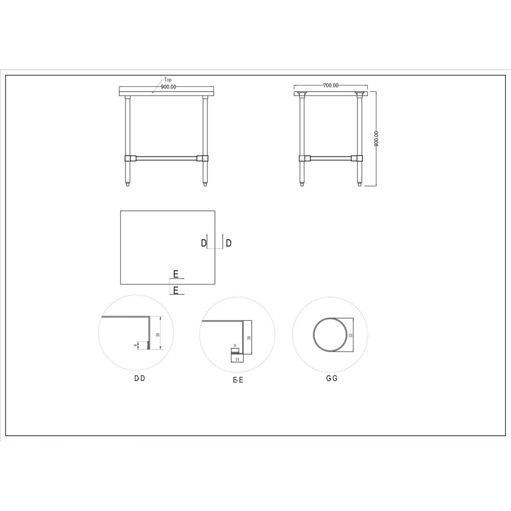 Commercial Stainless Steel Work Table No Bottom shelf 900x700x900mm | Stalwart DA-WT7090GNU
