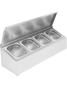 Commercial Condiment Holder with lid including 4xGN1/4-100mm containers Stainless steel | Stalwart DA-CHE04AFL