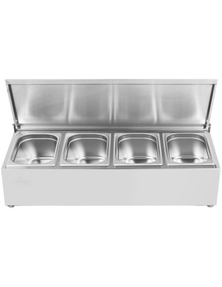 Commercial Condiment Holder with lid including 4xGN1/4-100mm containers Stainless steel | Stalwart DA-CHE04AFL