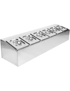 Commercial Condiment Holder including 6xGN1/6-150mm pans &amp Lids | Stalwart DA- CHD06AD