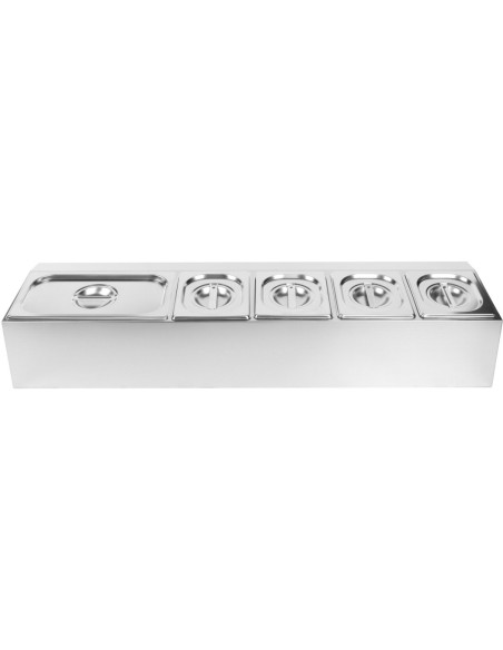 Commercial Condiment Holder including 4xGN1/6-150mm &amp 1xGN1/3-150mm pans &amp lids | Stalwart DA- CHD06AD2