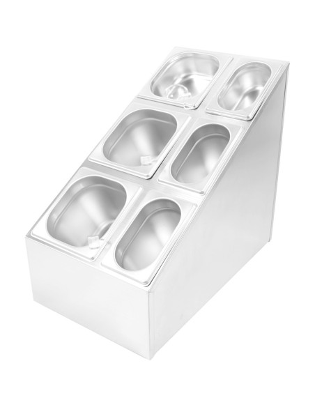 Commercial Condiment Pan Holder including 3xGN1/6  3xGN1/9 pans ladles | Stalwart DA-CHM01PCFL