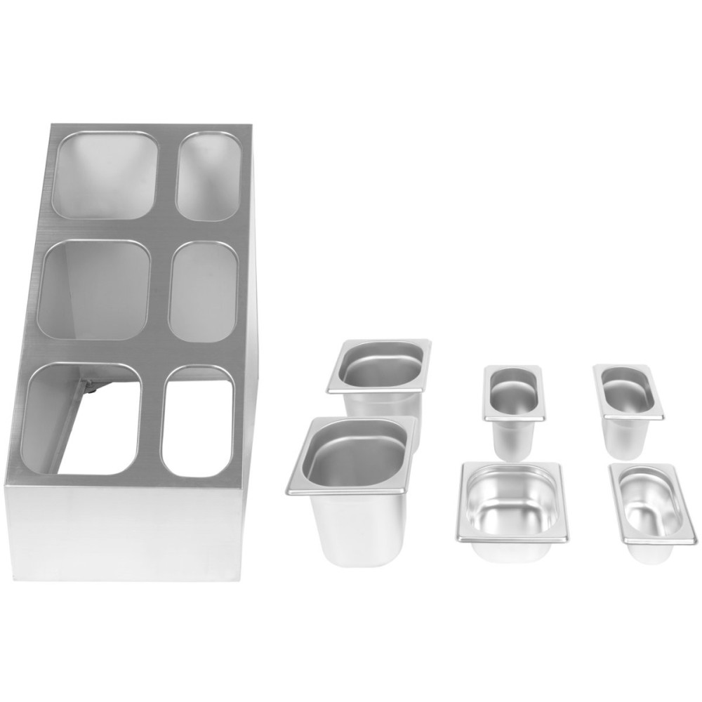 Commercial Condiment Pan Holder including 3xGN1/6  3xGN1/9 pans ladles | Stalwart DA-CHM01PCFL