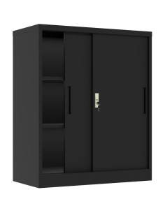 Professional Metal Storage Cabinet 2 sliding doors 800x400x1000mm Lock 2 adjustable shelves Black | Stalwart DA-MXHSC005BLACK 2