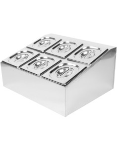 Commercial Condiment Holder including 6xGN1/6-150mm pans &amp lids | Stalwart DA- CHD06BD