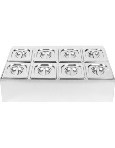 Commercial Condiment Holder including 8xGN1/6-150mm pans &amp lids | Stalwart DA- CHD08BD 2