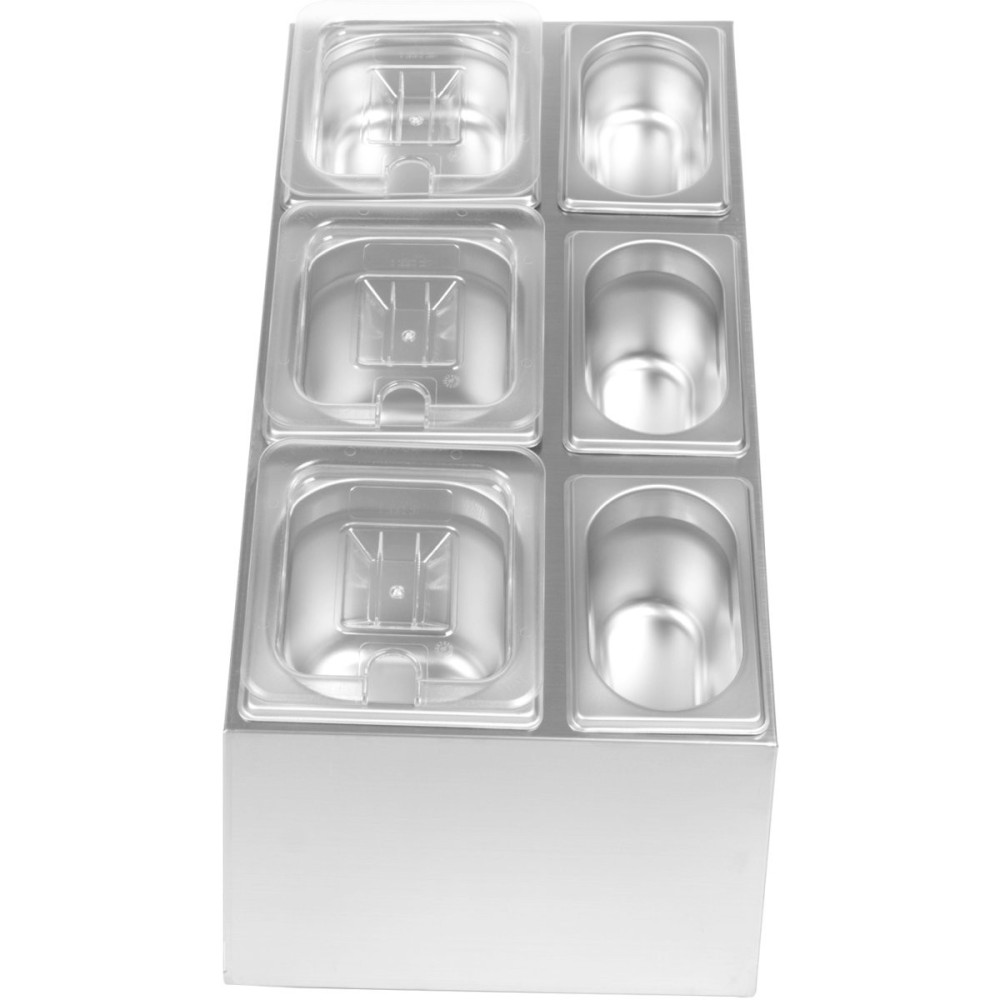 Commercial Condiment Pan Holder including 3xGN1/6  3xGN1/9 pans with recess lids ladles | Stalwart DA-CHM01
