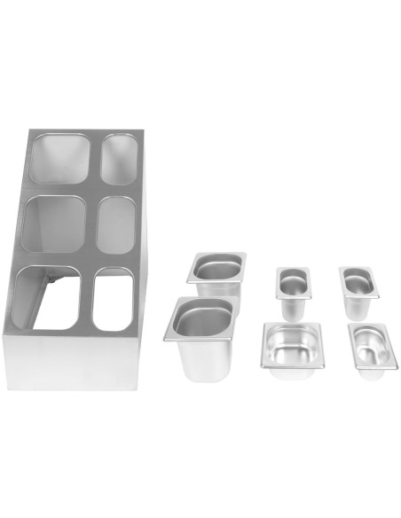 Commercial Condiment Pan Holder including 3xGN1/6  3xGN1/9 pans ladles | Stalwart DA-CHM01DPCFL