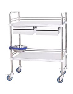 Professional 2 Tier Medical Trolley 2 Drawers Stainless Steel 770x450x860mm | Stalwart DA-WHSS2T7745D2