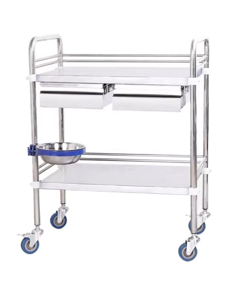 Professional 2 Tier Medical Trolley 2 Drawers Stainless Steel 770x450x860mm | Stalwart DA-WHSS2T7745D2