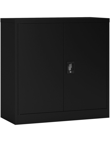 Commercial Metal Black Storage Cabinet Lockable with 2 Shelves 900x400x900mm | Stalwart FCA9BLACK