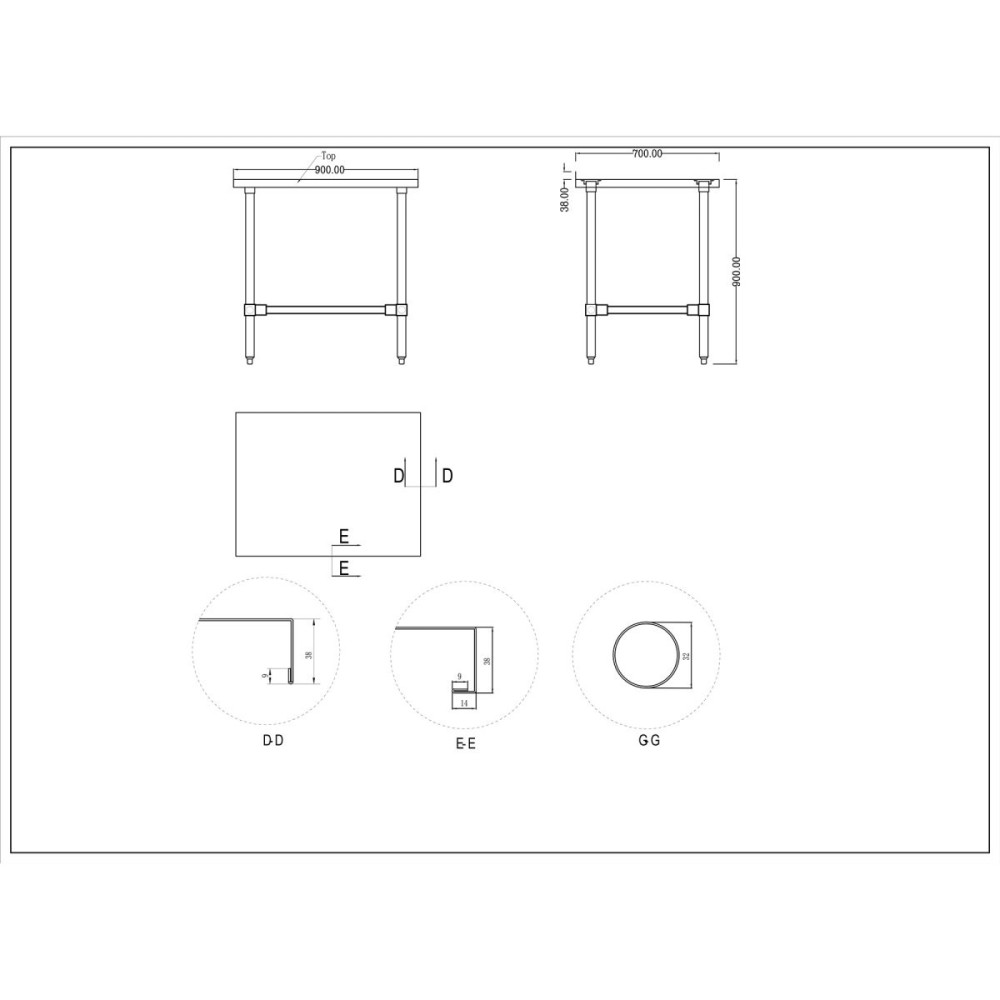 Commercial Stainless Steel Work Table No Bottom shelf with Upstand 900x700x900mm | Stalwart DA-WT7090GBNU
