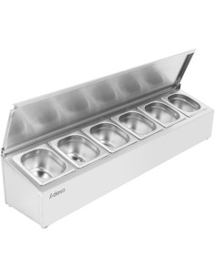 Commercial Condiment Holder with lid including 6xGN1/6-100mm containers Stainless steel | Stalwart DA-CHD06AFL