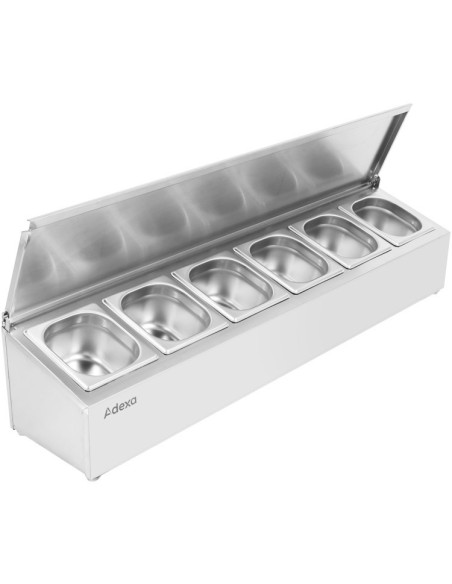 Commercial Condiment Holder with lid including 6xGN1/6-100mm containers Stainless steel | Stalwart DA-CHD06AFL