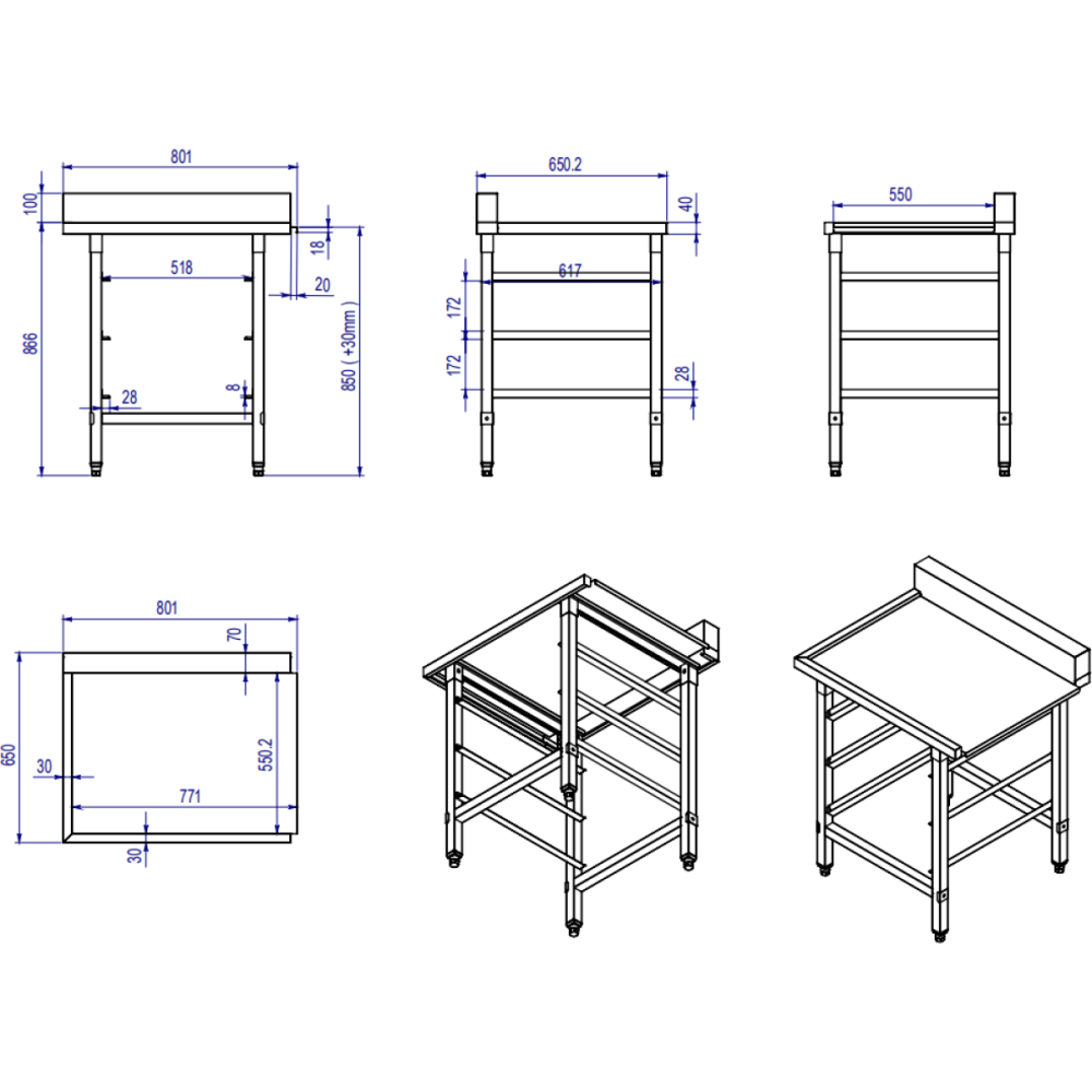 Unloading table Left side 600x650x850mm With dishwasher basket rack With splashback Stainless steel | Stalwart DA- WTF6065R