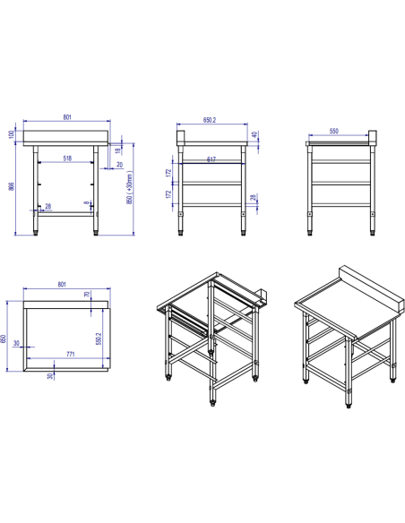 Unloading table Left side 600x650x850mm With dishwasher basket rack With splashback Stainless steel | Stalwart DA- WTF6065R
