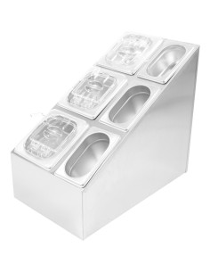 Commercial Condiment Pan Holder including 3xGN1/6  3xGN1/9 pans with recess lids ladles | Stalwart DA-CHM01D