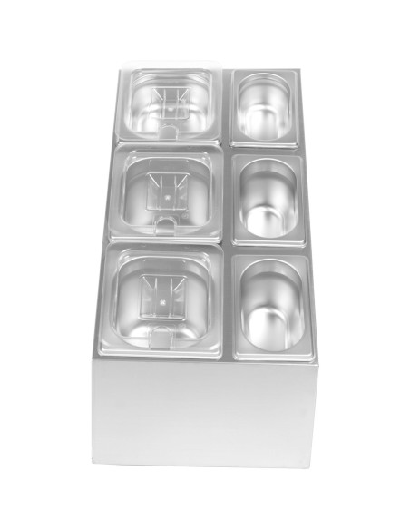 Commercial Condiment Pan Holder including 3xGN1/6  3xGN1/9 pans with recess lids ladles | Stalwart DA-CHM01D