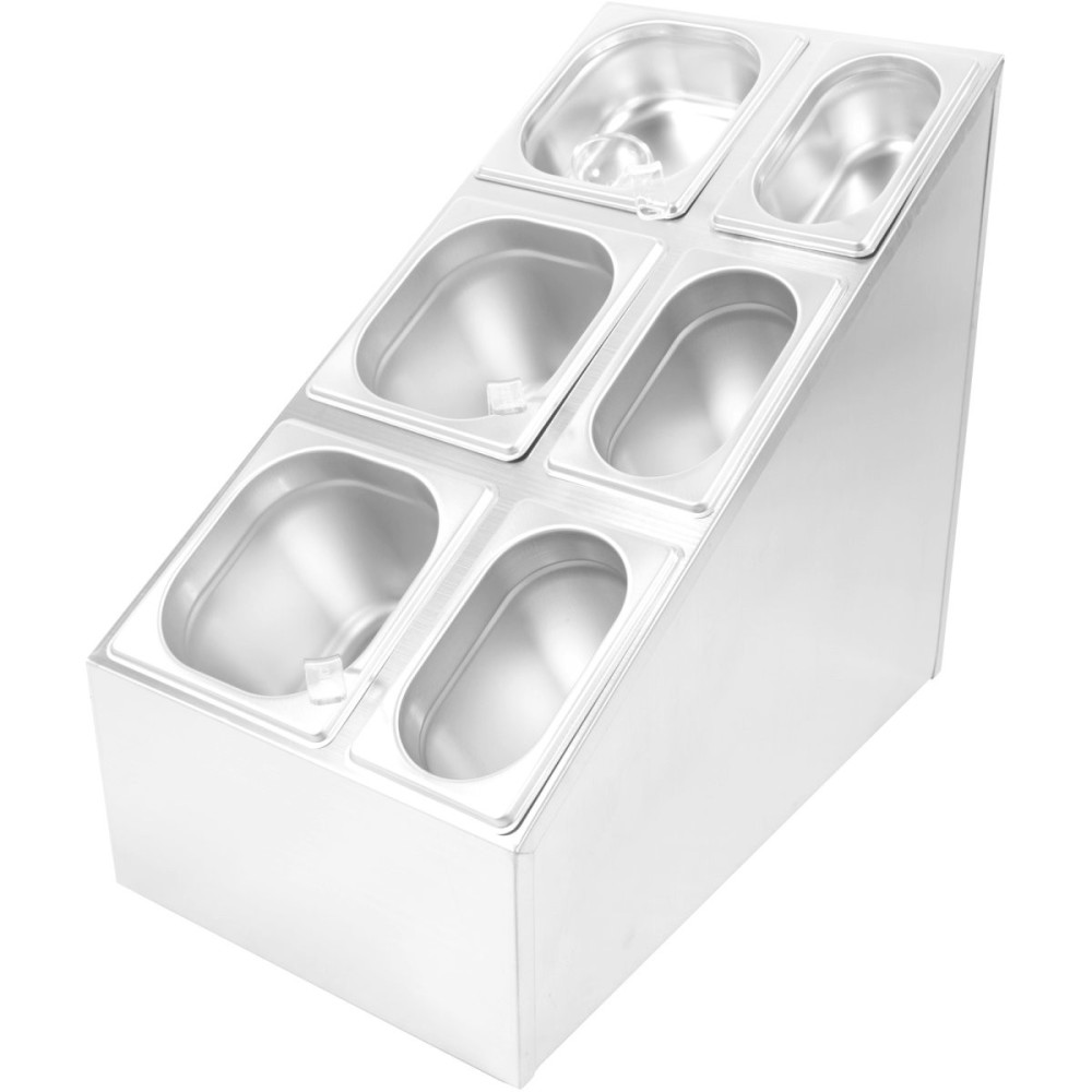 Commercial Condiment Pan Holder including 3xGN1/6  3xGN1/9 pans with recess lids ladles | Stalwart DA-CHM01D