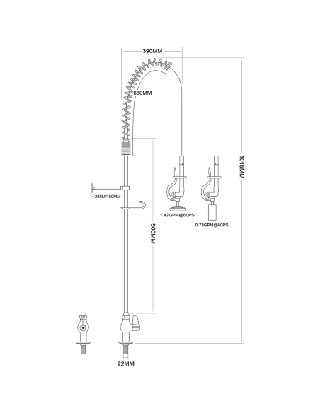 Pre Rinse Spray Unit Deck mount Single inlet Height 1000mm Stainless steel | Stalwart EQ2803A