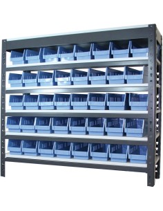 Commercial Heavy Duty Boltless Shelving Unit 6 Shelves 35 bins Melamine Shelves 900x300x915mm | Stalwart DA-SY30906