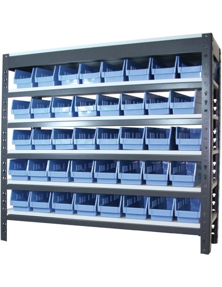 Commercial Heavy Duty Boltless Shelving Unit 6 Shelves 35 bins Melamine Shelves 900x300x915mm | Stalwart DA-SY30906