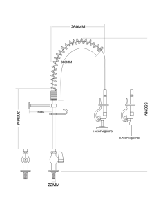 Pre Rinse Spray Unit Deck mount Single inlet Height 600mm Stainless steel | DA-EQ7803A 2