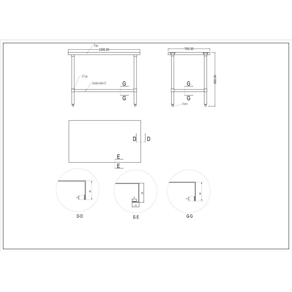 Commercial Stainless Steel Work Table Bottom shelf 1200x700x900mm | Stalwart DA-WT70120G