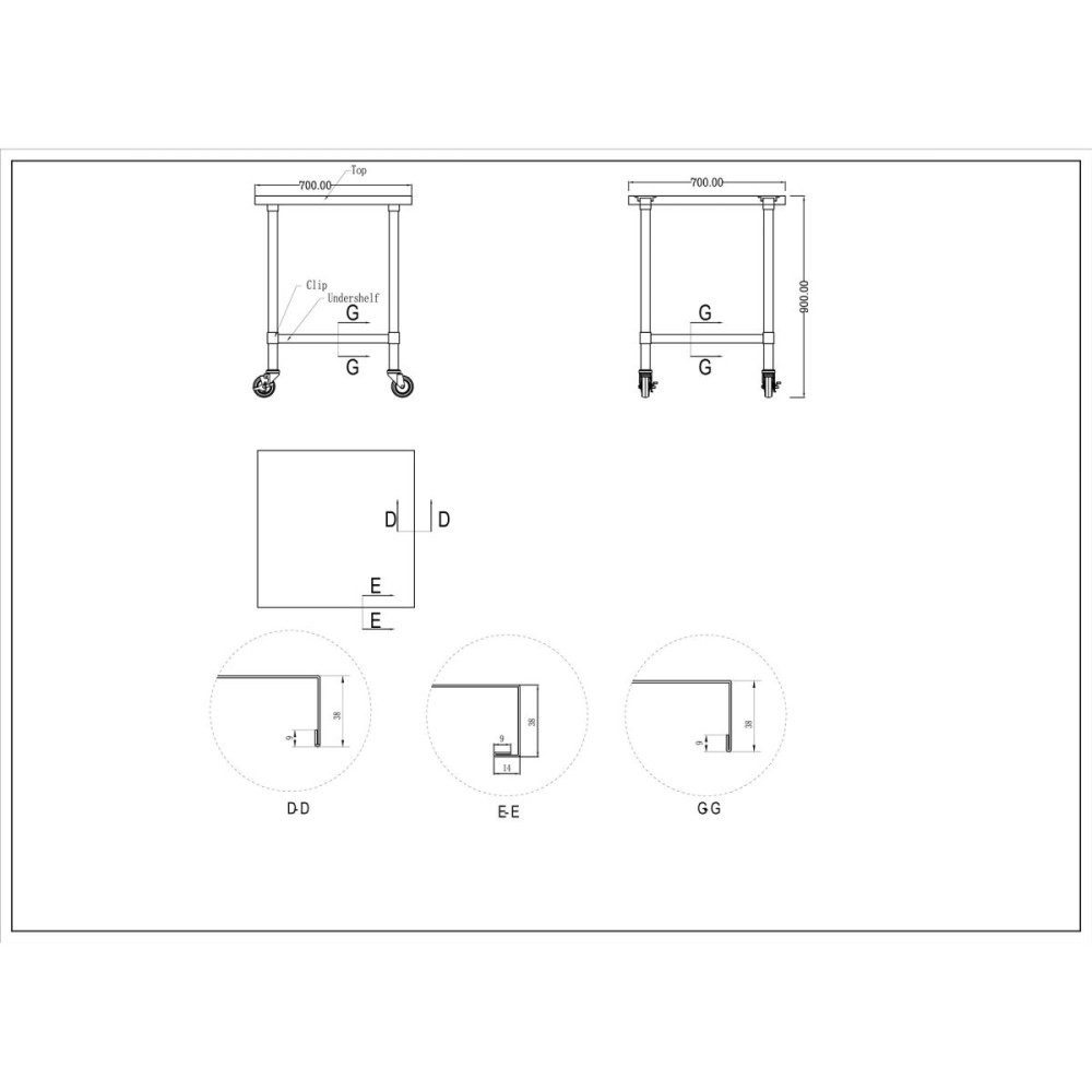 Commercial Mobile Stainless Steel Work Table Bottom shelf 700x700x900mm | Stalwart DA-WT7070GMOBILE